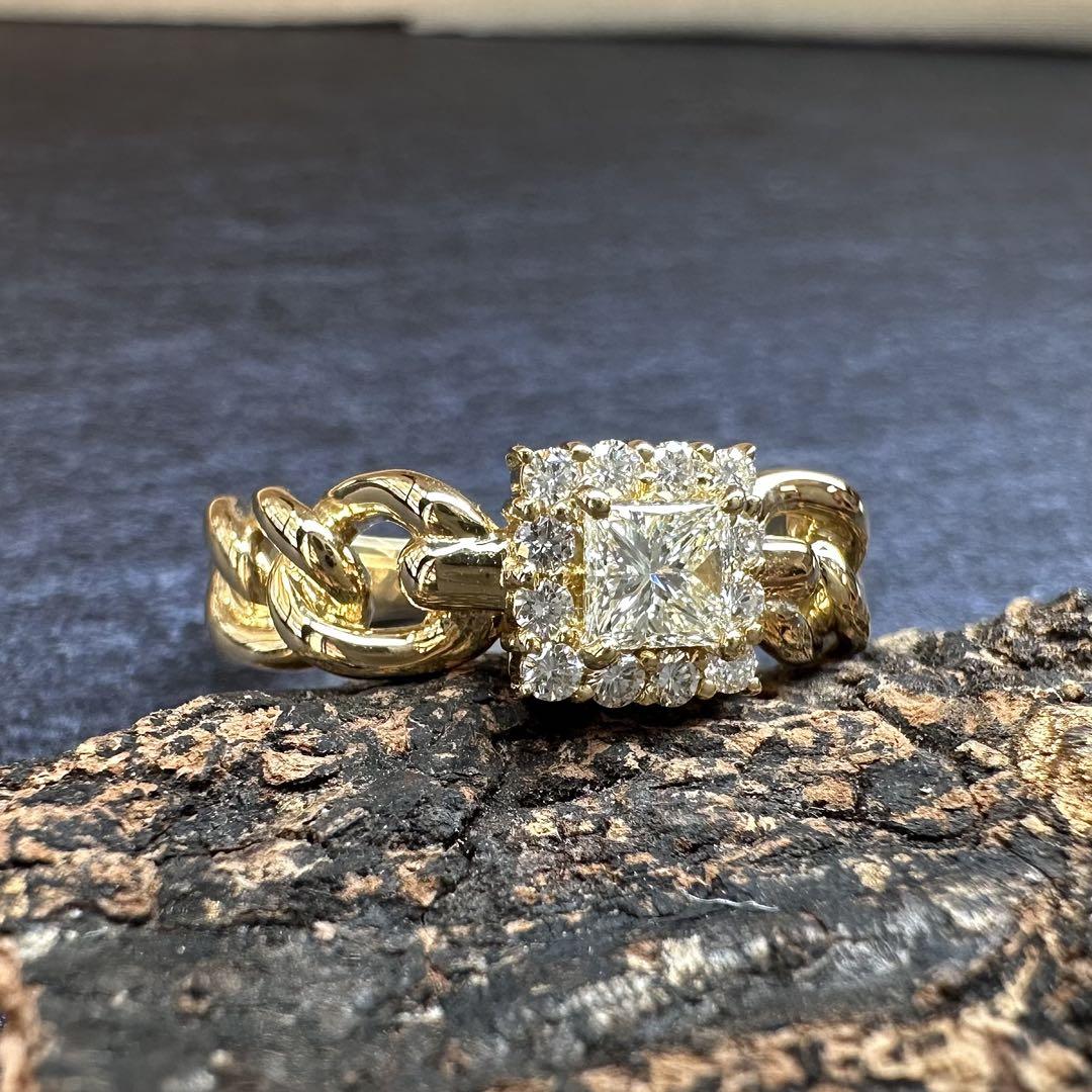 【K18】ダイヤモンド 0.30ct/0.13ct ゴールド チェン　リング