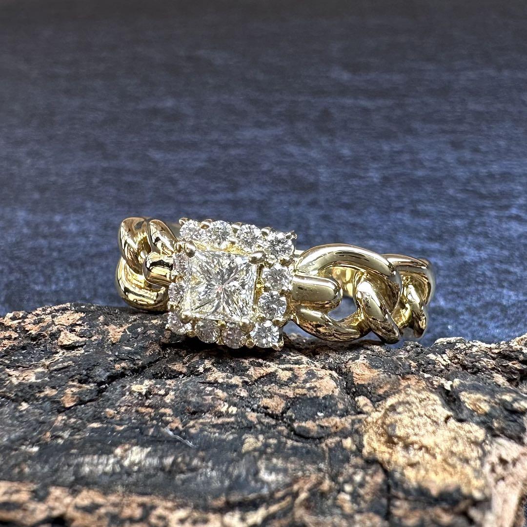 【K18】ダイヤモンド 0.30ct/0.13ct ゴールド チェン　リング