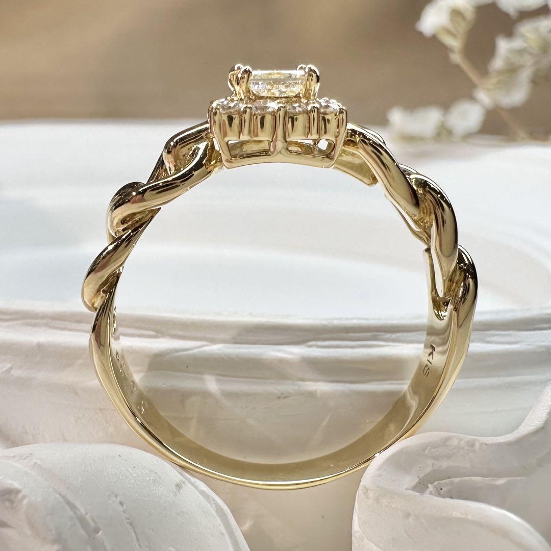 【K18】ダイヤモンド 0.30ct/0.13ct ゴールド チェン　リング