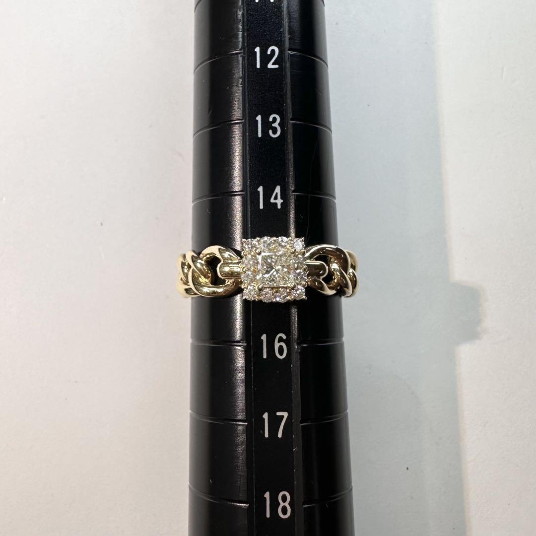 【K18】ダイヤモンド 0.30ct/0.13ct ゴールド チェン　リング
