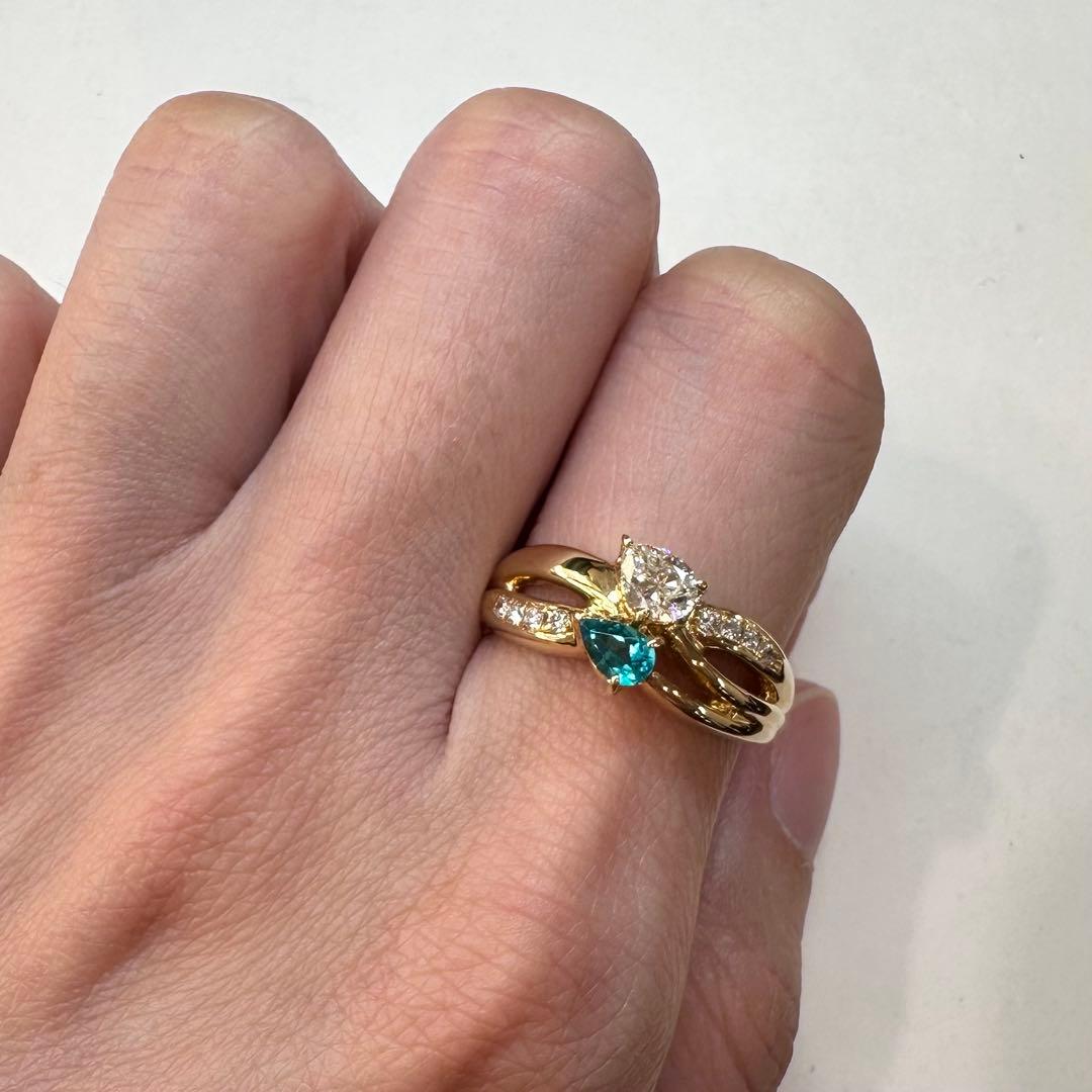 【K18】パライバトルマリン0.25ct リング GIA付き