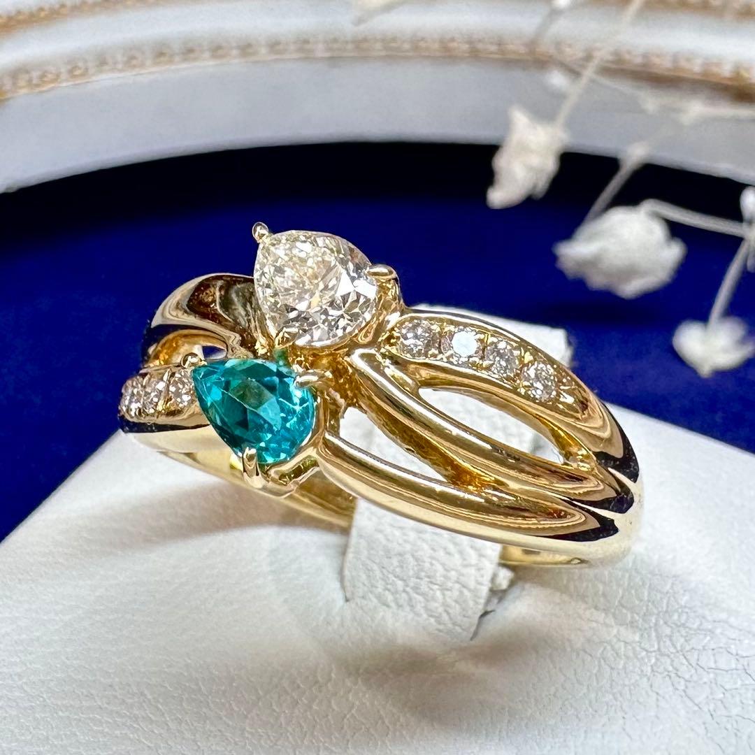 【K18】パライバトルマリン0.25ct リング GIA付き