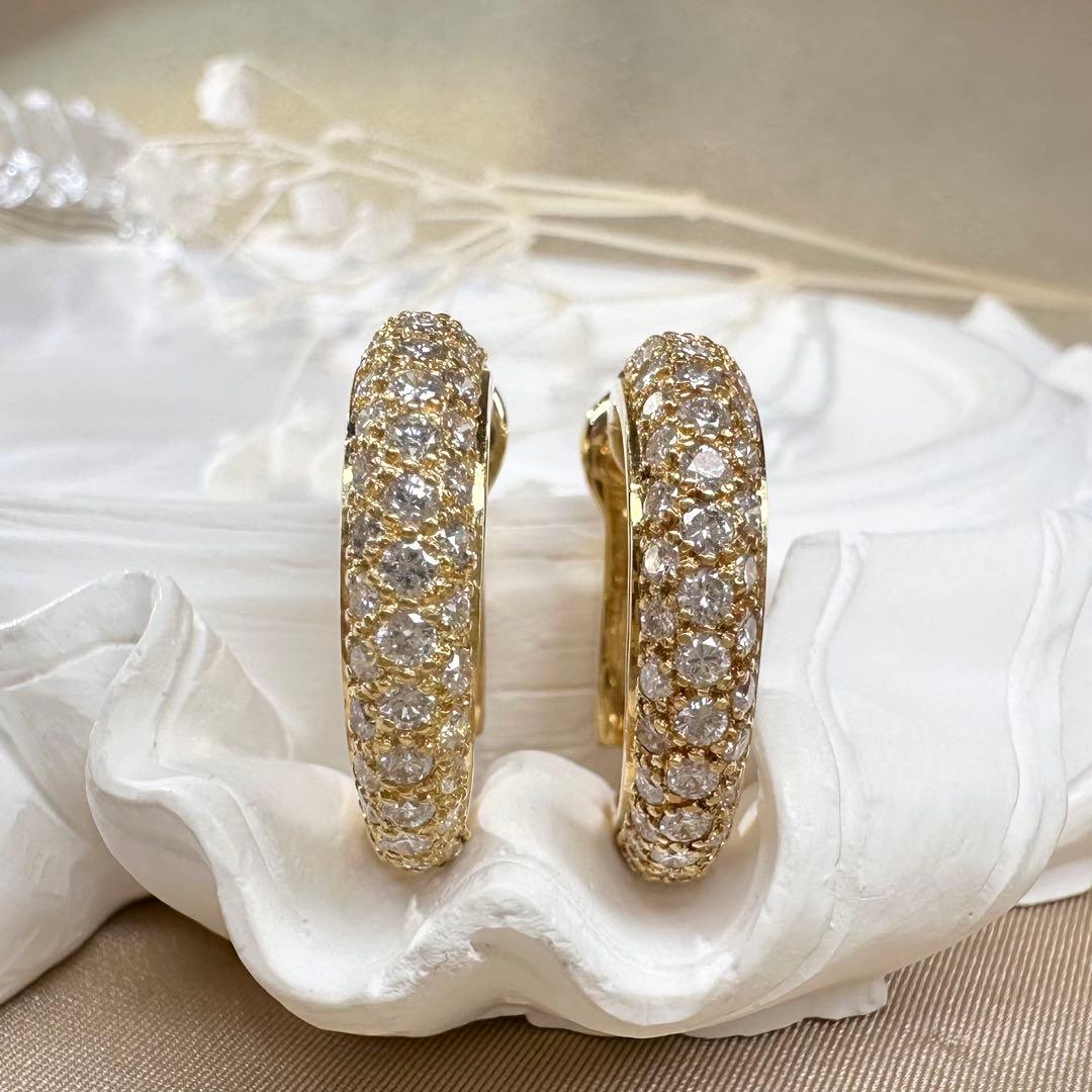 【K18】ダイヤモンド 2.0ct フープピアス 豪華デザイン