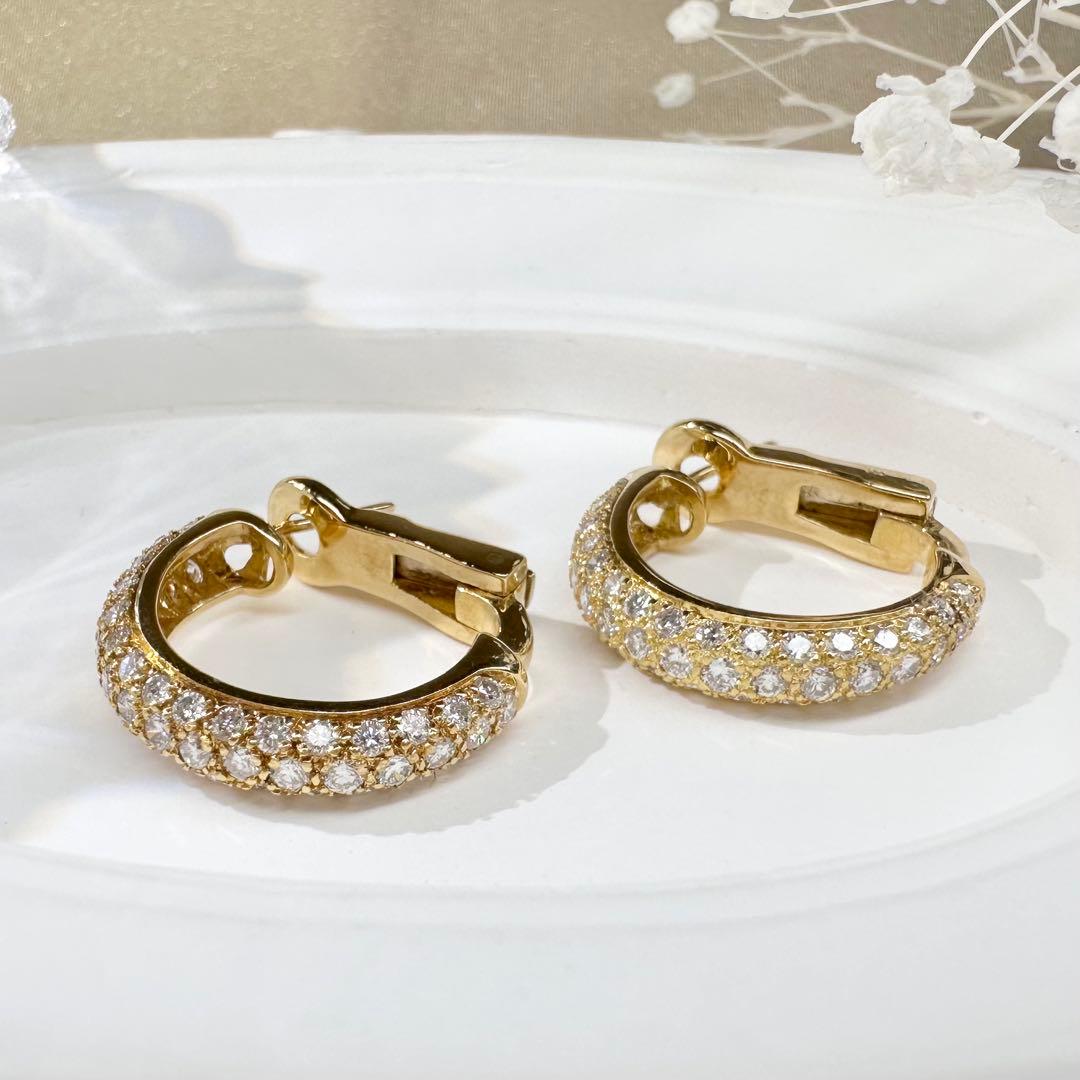 【K18】ダイヤモンド 2.0ct フープピアス 豪華デザイン