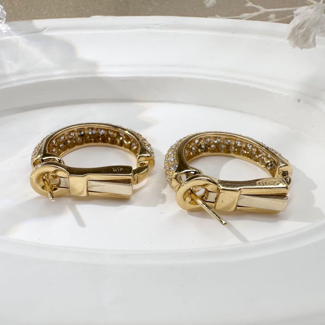 【K18】ダイヤモンド 2.0ct フープピアス 豪華デザイン