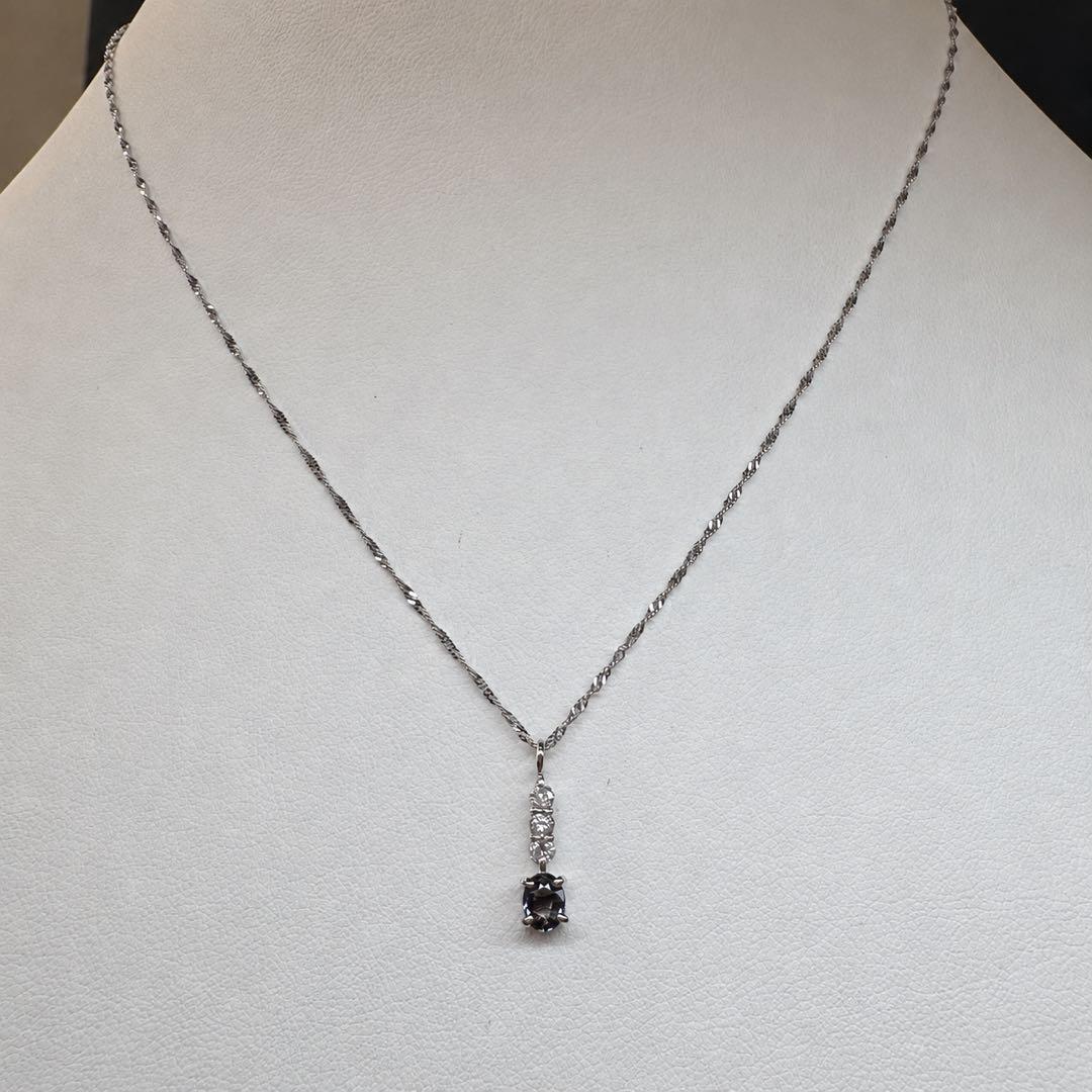 K18WG アレキサンドライト 0.20ct ダイヤモンド ネックレス 希少宝石