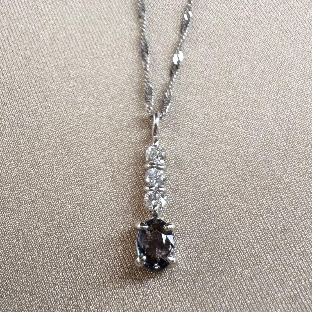 K18WG アレキサンドライト 0.20ct ダイヤモンド ネックレス 希少宝石