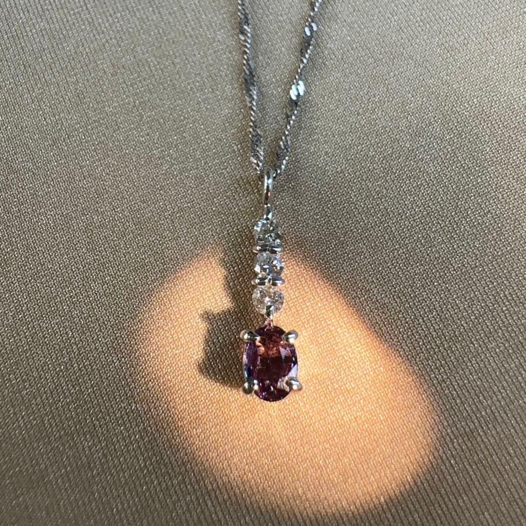 K18WG アレキサンドライト 0.20ct ダイヤモンド ネックレス 希少宝石