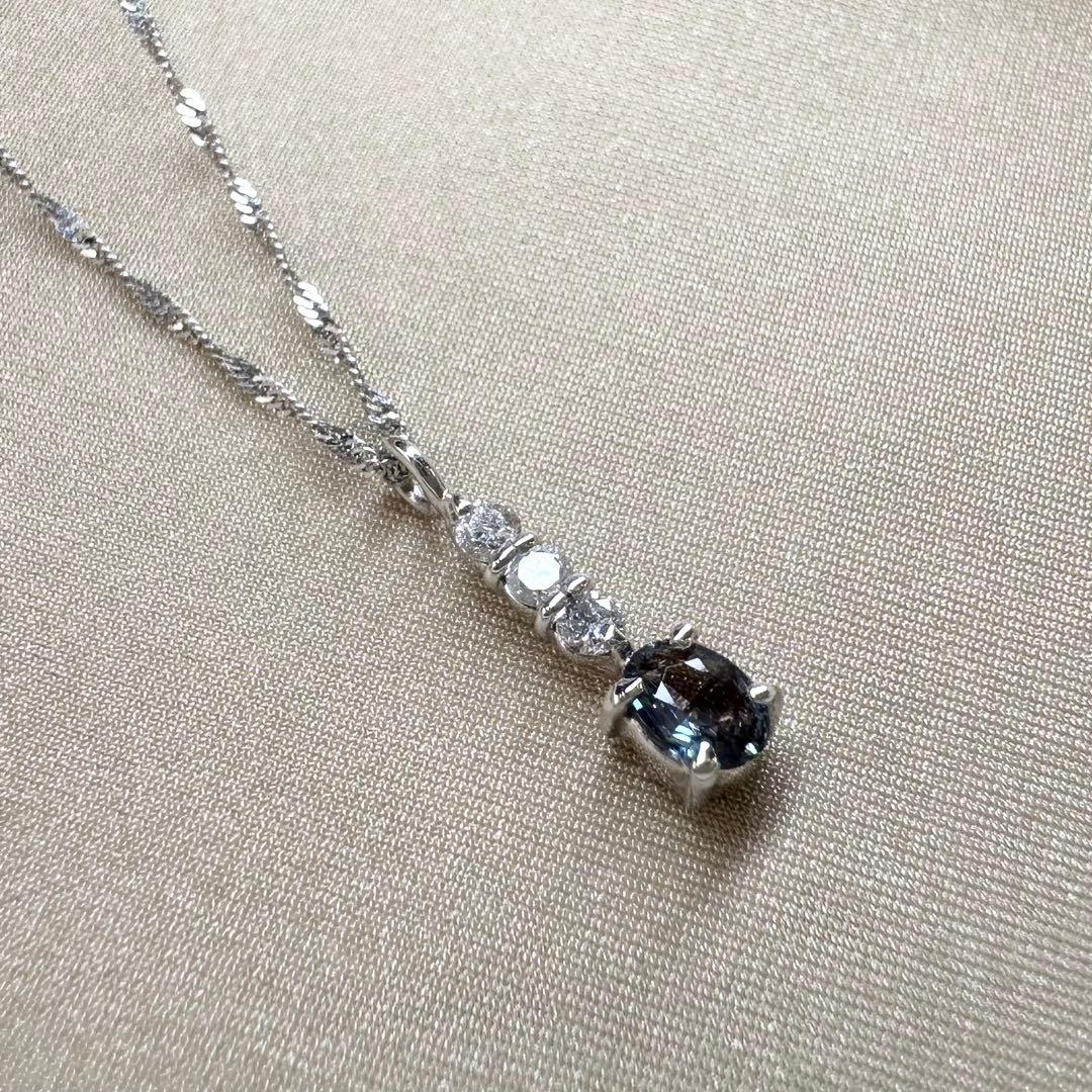 K18WG アレキサンドライト 0.20ct ダイヤモンド ネックレス 希少宝石