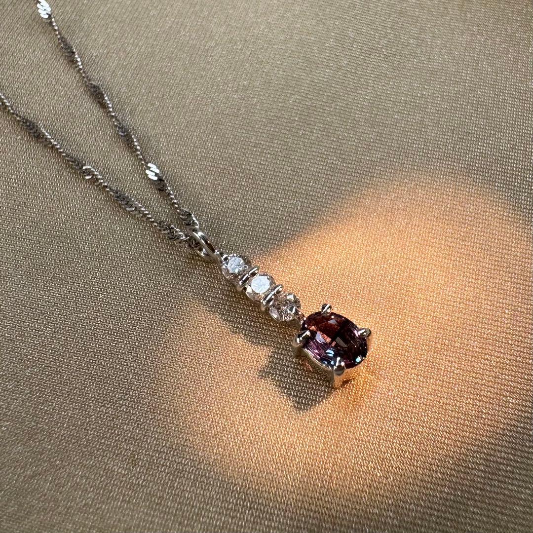 K18WG アレキサンドライト 0.20ct ダイヤモンド ネックレス 希少宝石
