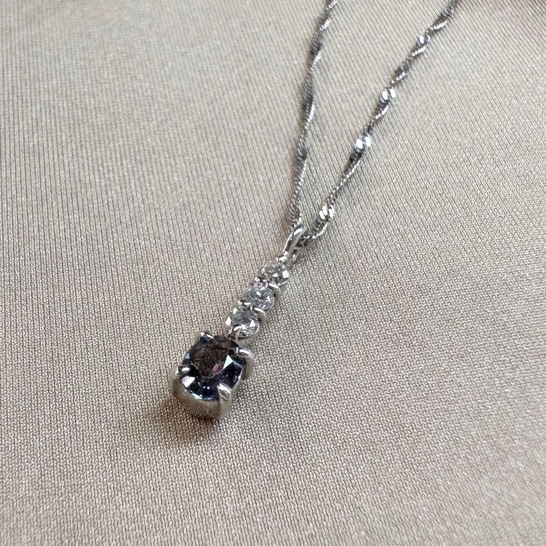 K18WG アレキサンドライト 0.20ct ダイヤモンド ネックレス 希少宝石