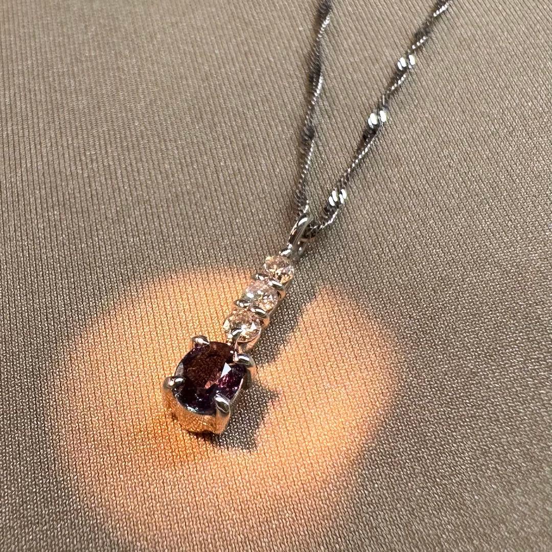 K18WG アレキサンドライト 0.20ct ダイヤモンド ネックレス 希少宝石