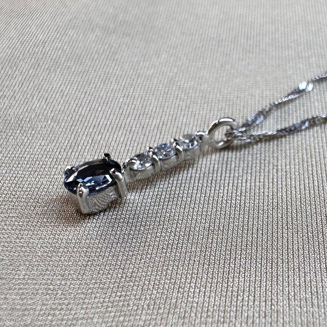 K18WG アレキサンドライト 0.20ct ダイヤモンド ネックレス 希少宝石