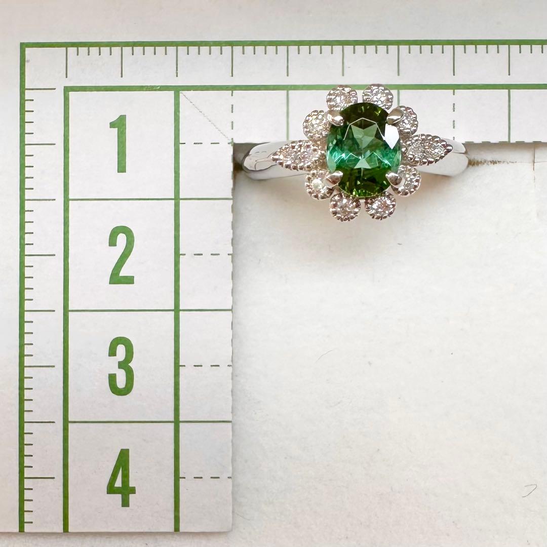 PT900 グリーントルマリン 1.05ct ダイヤモンド リング 花