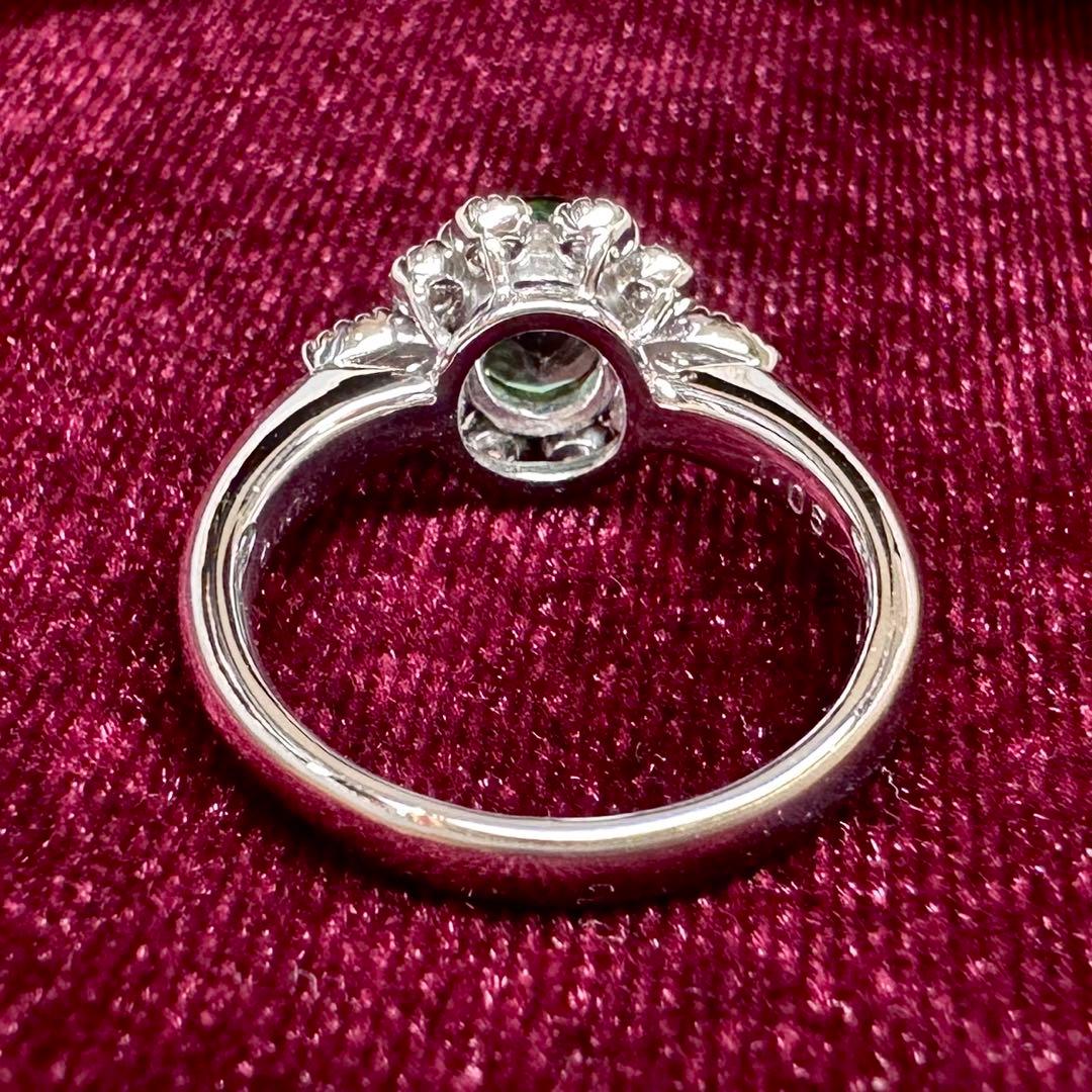 PT900 グリーントルマリン 1.05ct ダイヤモンド リング 花