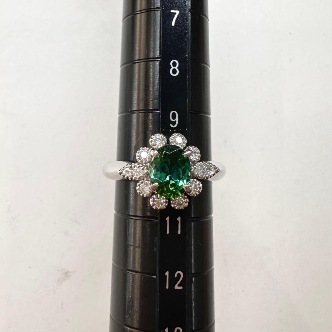 PT900 グリーントルマリン 1.05ct ダイヤモンド リング 花