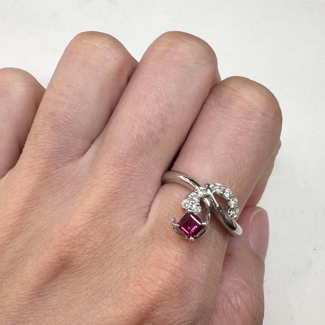 PT900 ルビー ダイヤリング0.34ct スクエアカット レディース 日本製