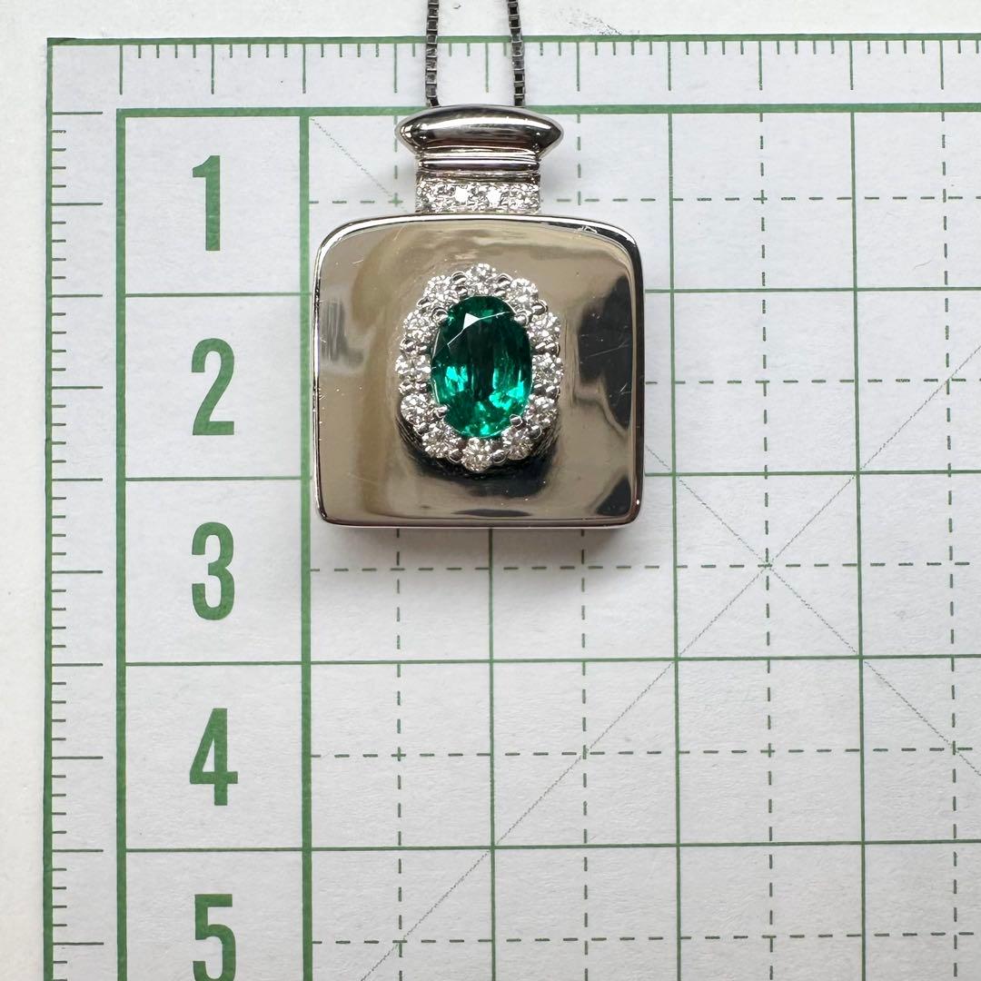 PT900 エメラルド 0.70ct ダイヤモンド ネックレス 昭和レトロ