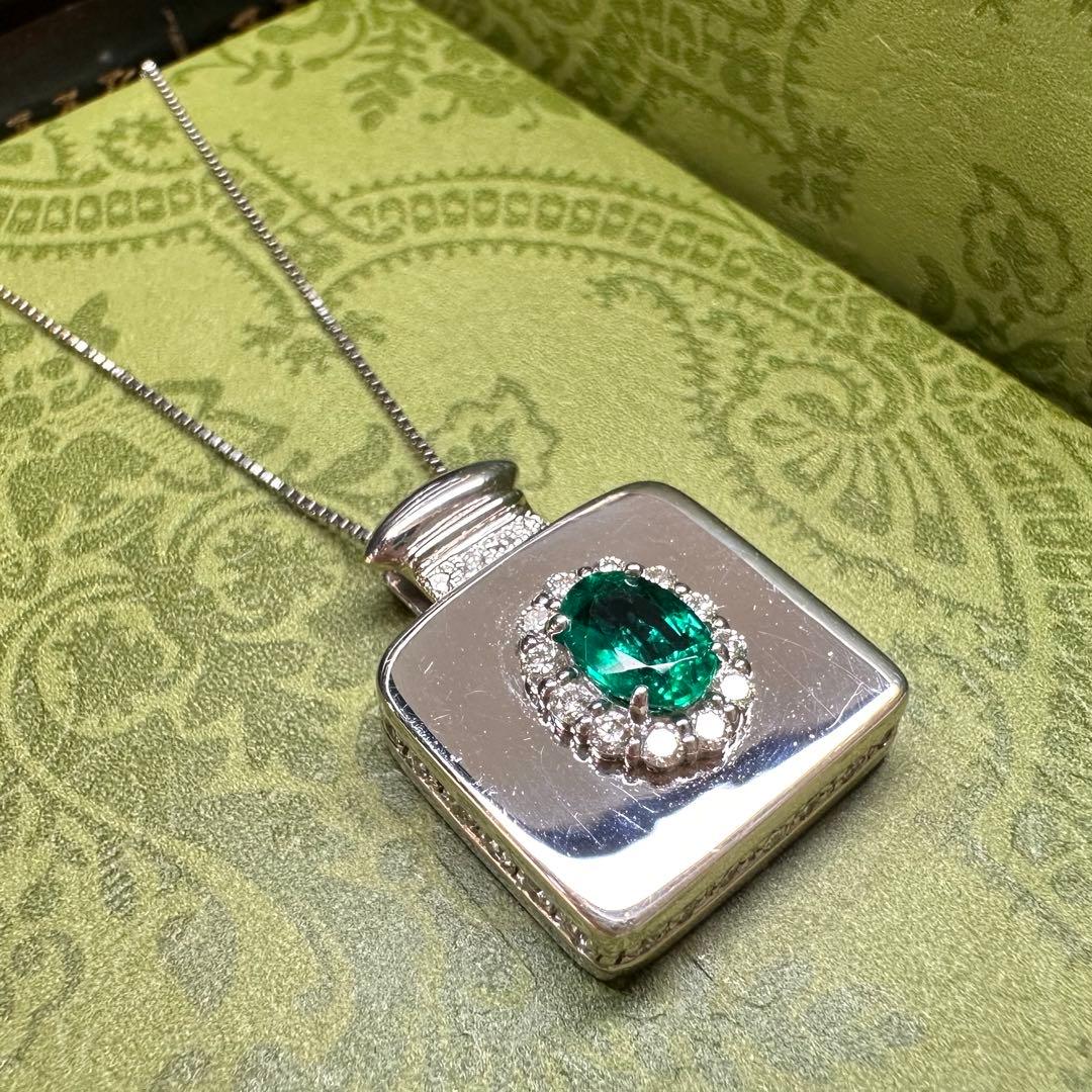 PT900 エメラルド 0.70ct ダイヤモンド ネックレス 昭和レトロ