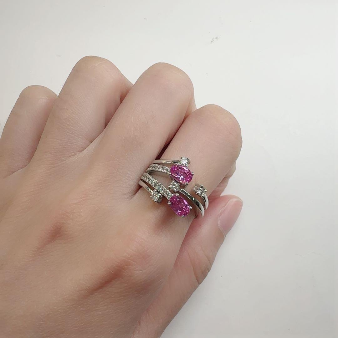 【K18】ピンクサファイア 1.14ct ダイヤ デザイン リング