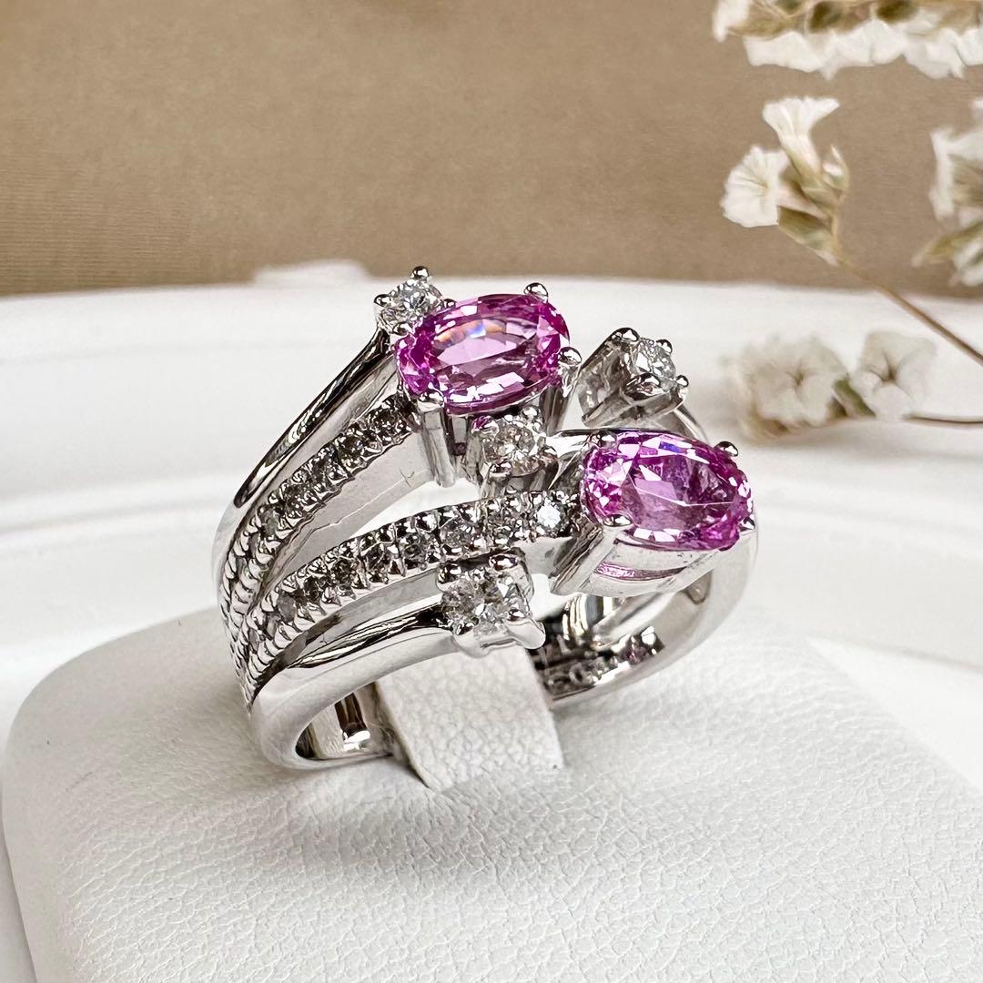 【K18】ピンクサファイア 1.14ct ダイヤ デザイン リング