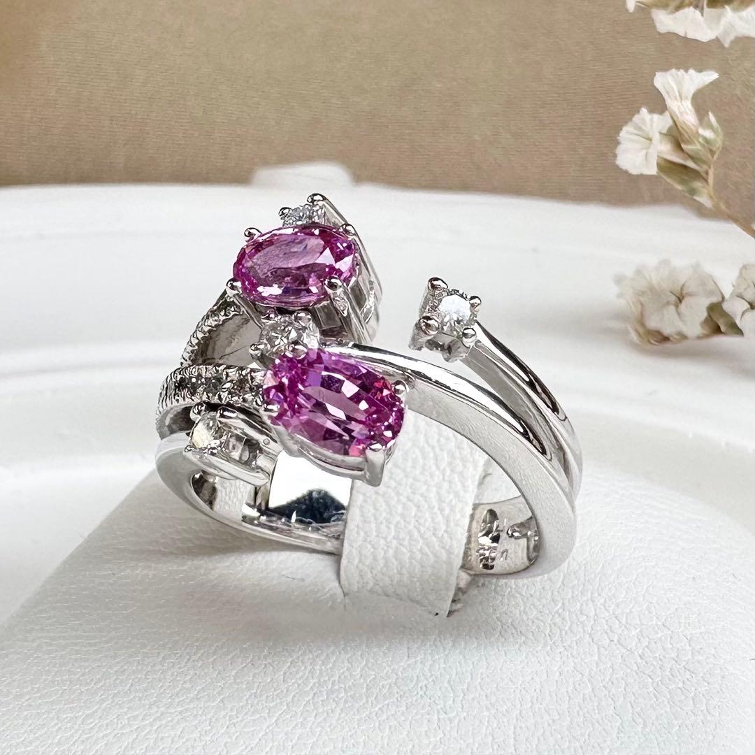 【K18】ピンクサファイア 1.14ct ダイヤ デザイン リング