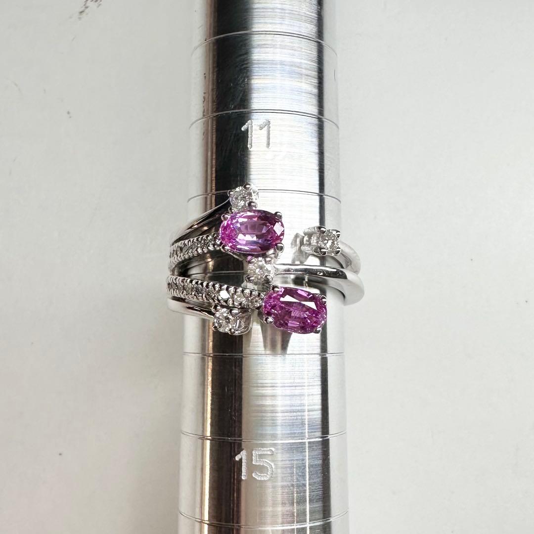 【K18】ピンクサファイア 1.14ct ダイヤ デザイン リング