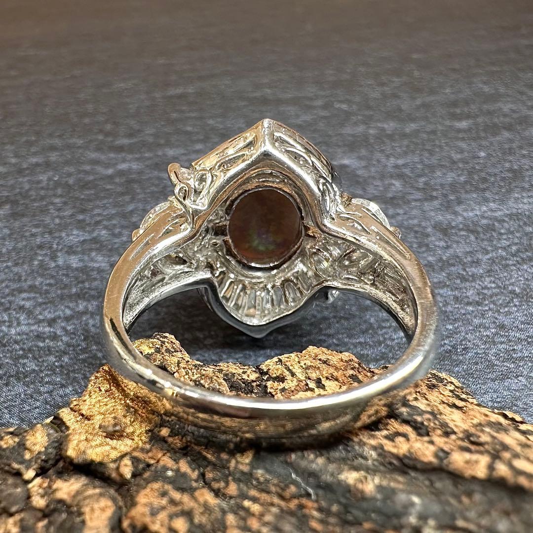 【美品】PT900 ブラックオパール 1.38ct ダイヤ リング