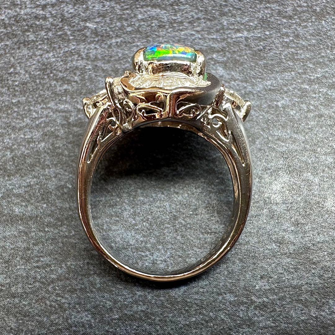 【美品】PT900 ブラックオパール 1.38ct ダイヤ リング