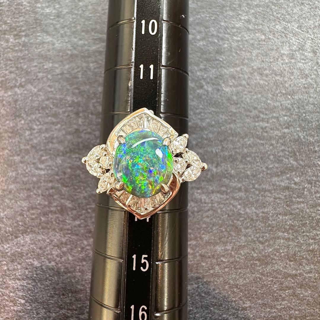 【美品】PT900 ブラックオパール 1.38ct ダイヤ リング