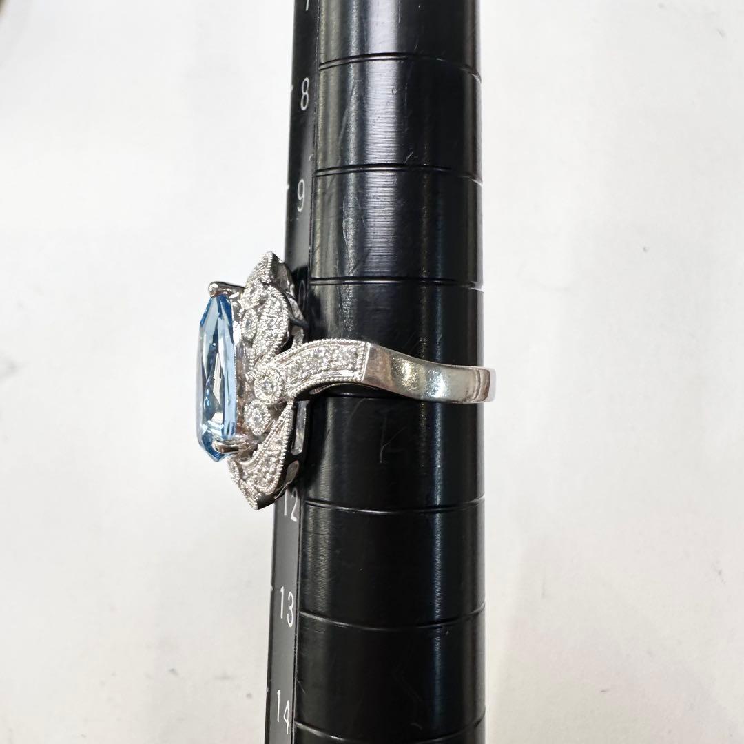 PT900 アクアマリン2.06ct ダイヤモンドリング