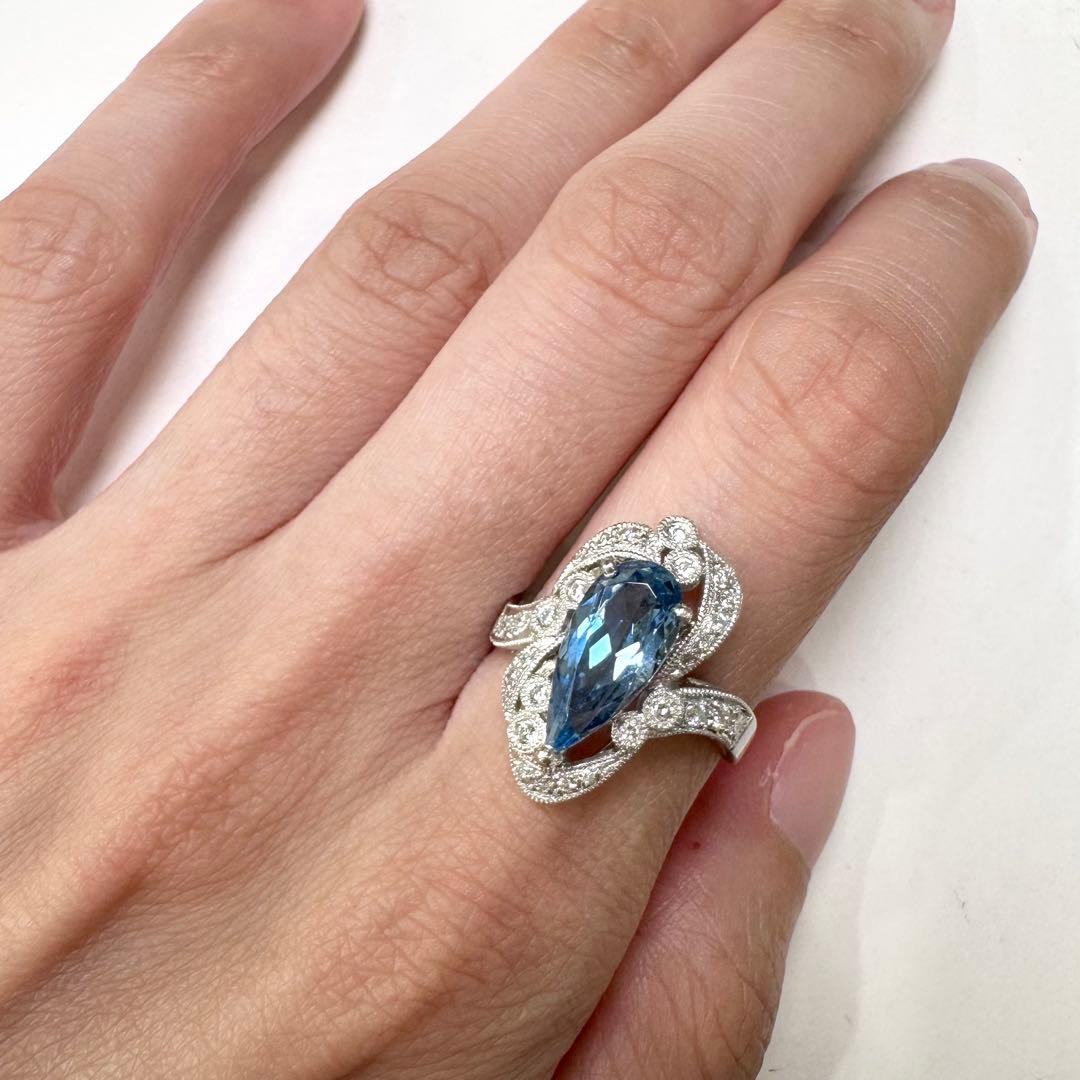 PT900 アクアマリン2.06ct ダイヤモンドリング
