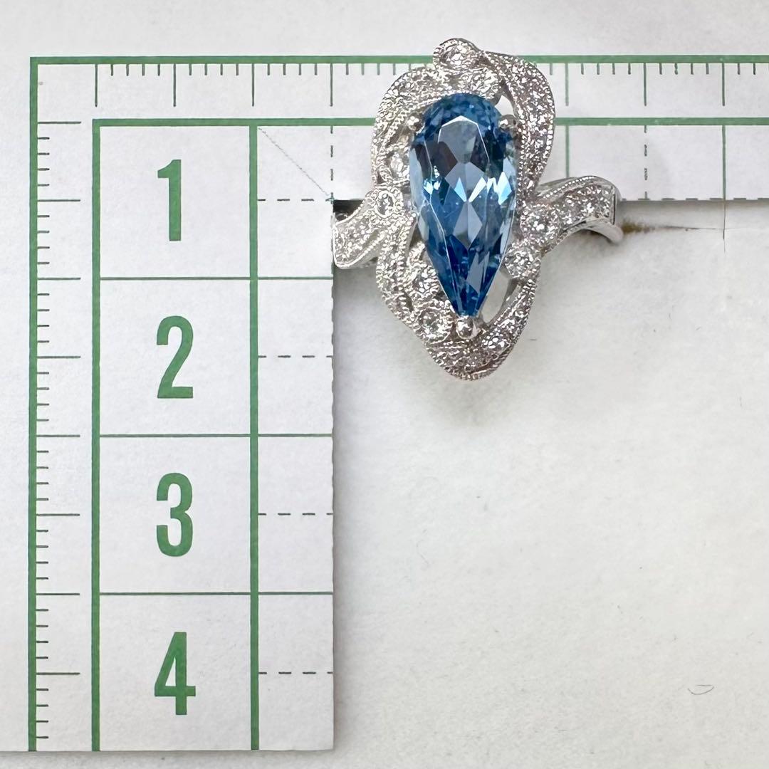 PT900 アクアマリン2.06ct ダイヤモンドリング
