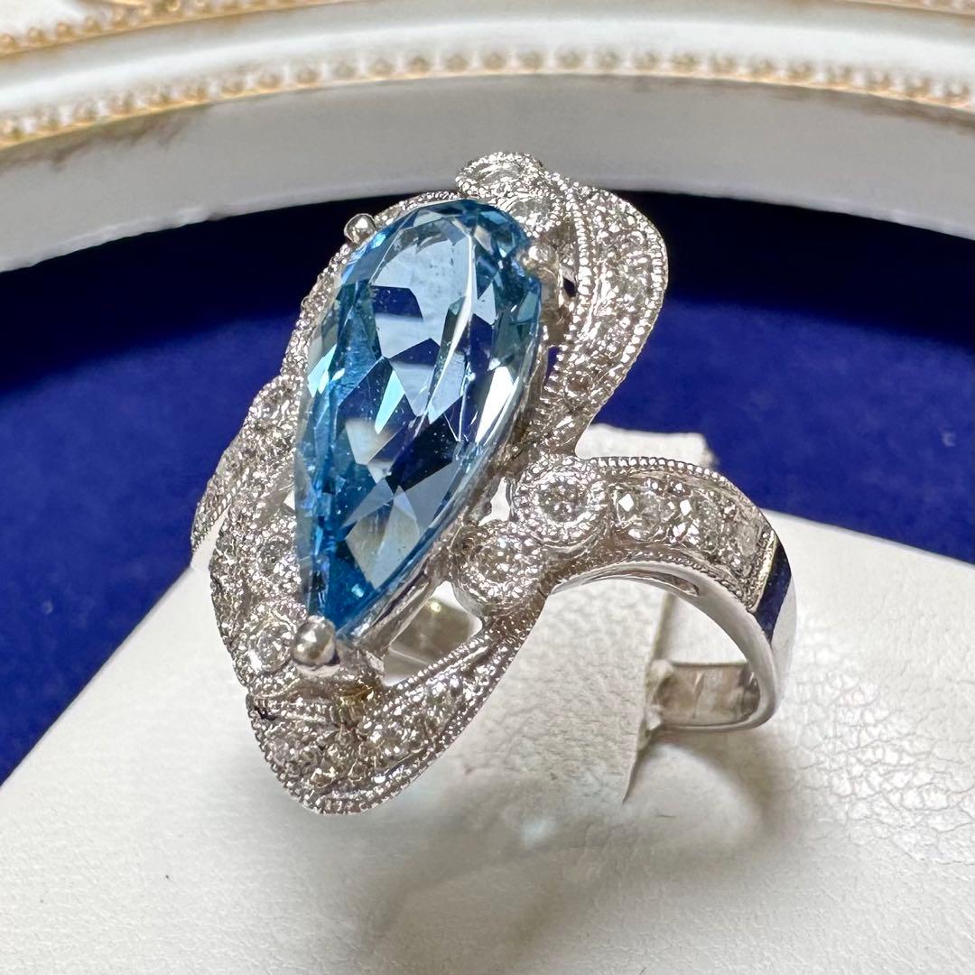 PT900 アクアマリン2.06ct ダイヤモンドリング