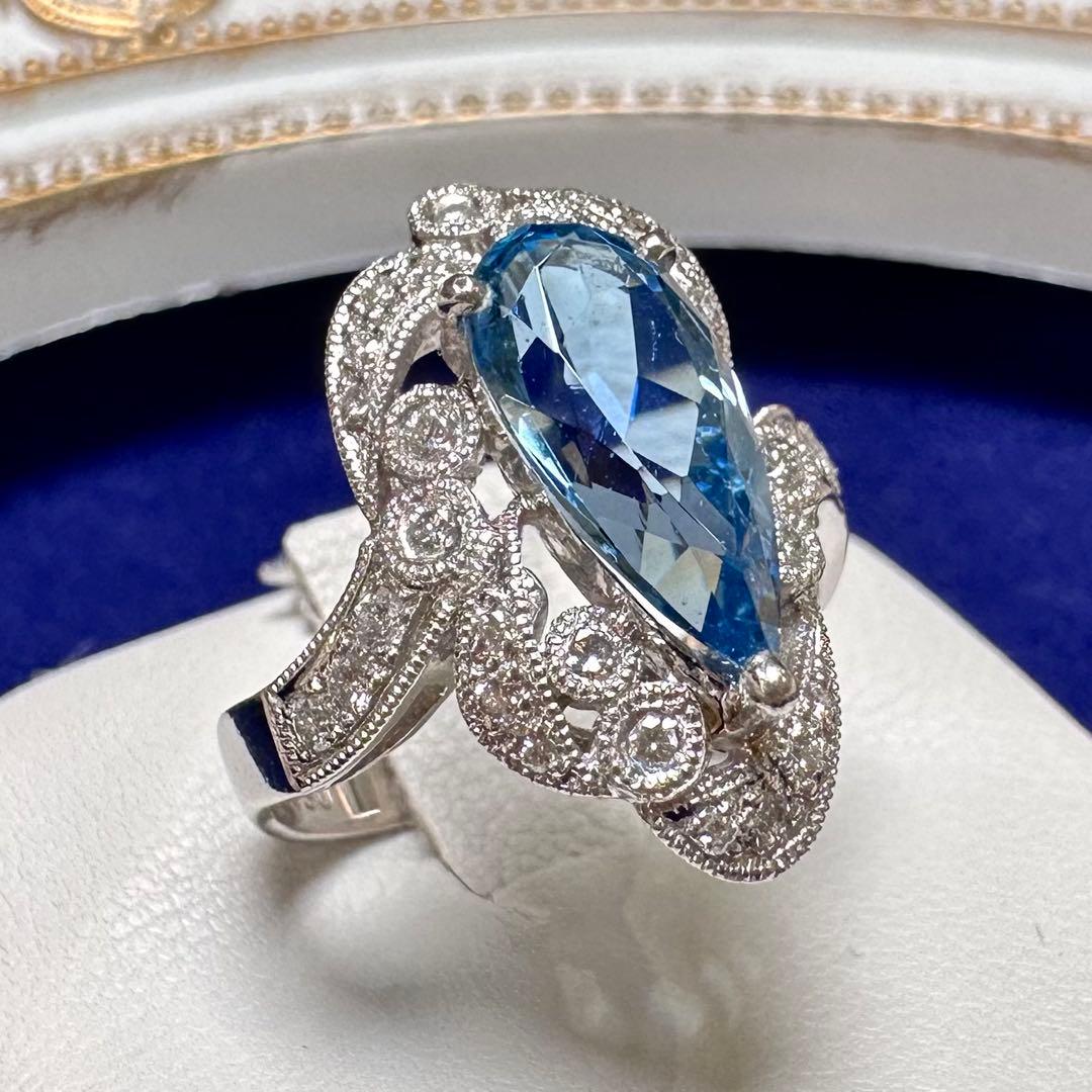 PT900 アクアマリン2.06ct ダイヤモンドリング