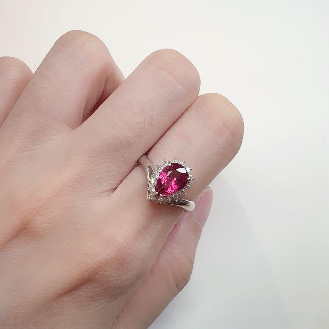 【美品】PT900 ルベライト1.33ct リング ダイヤ巻き