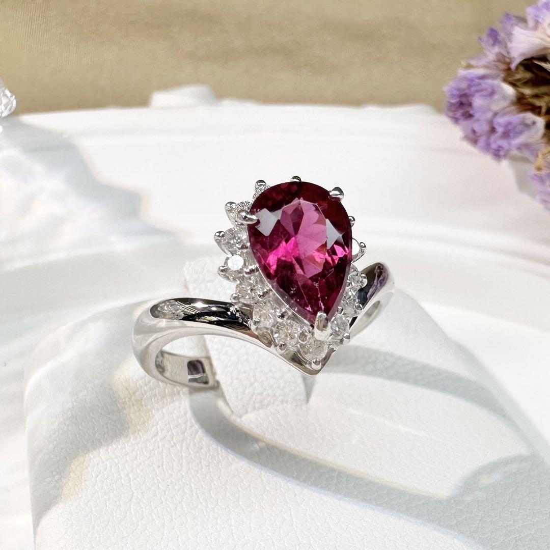 【美品】PT900 ルベライト1.33ct リング ダイヤ巻き