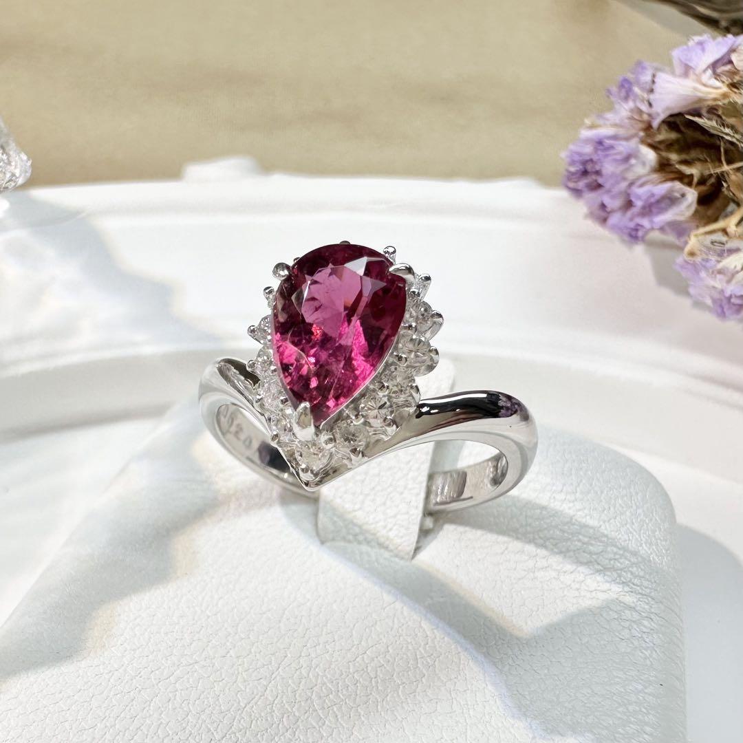 【美品】PT900 ルベライト1.33ct リング ダイヤ巻き