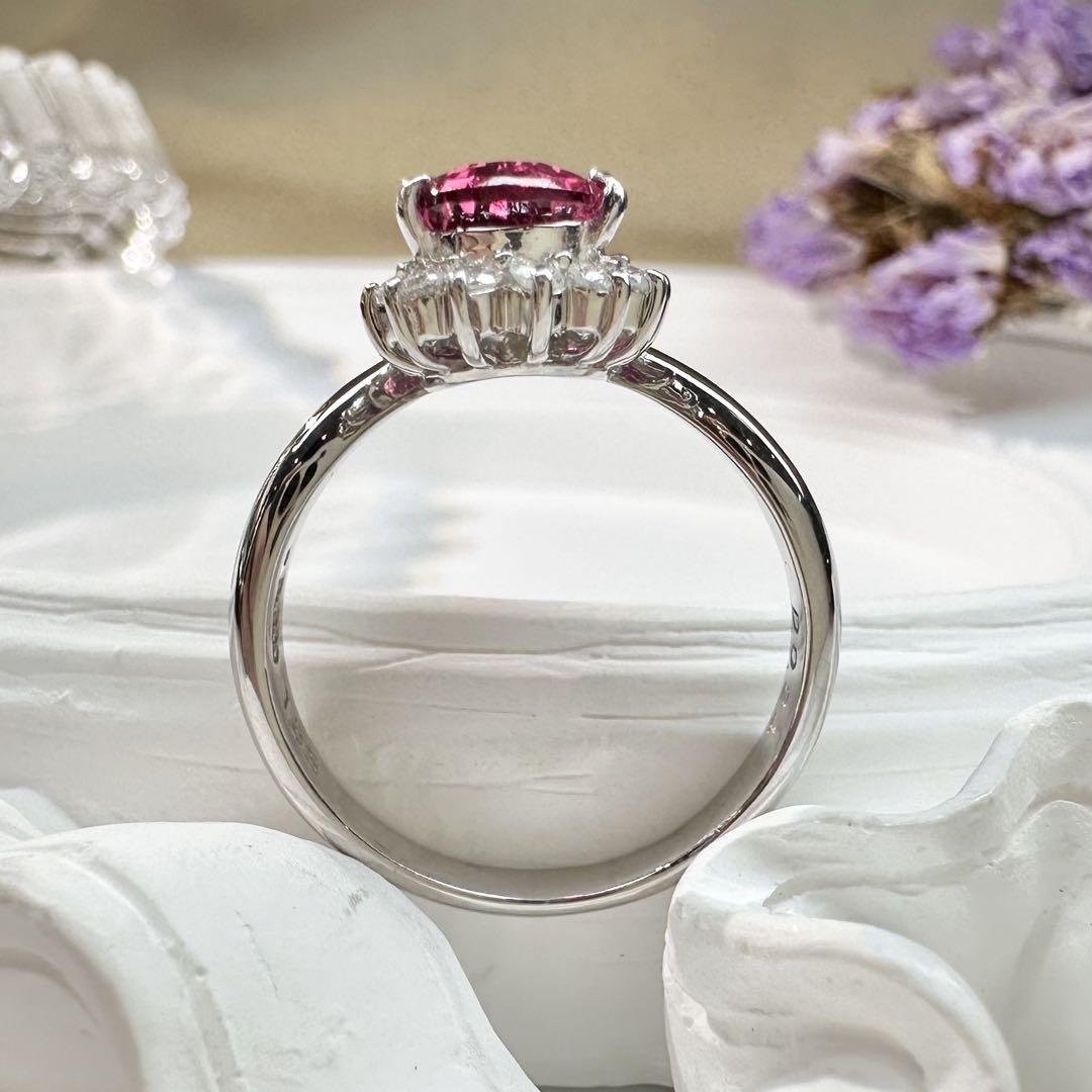 【美品】PT900 ルベライト1.33ct リング ダイヤ巻き