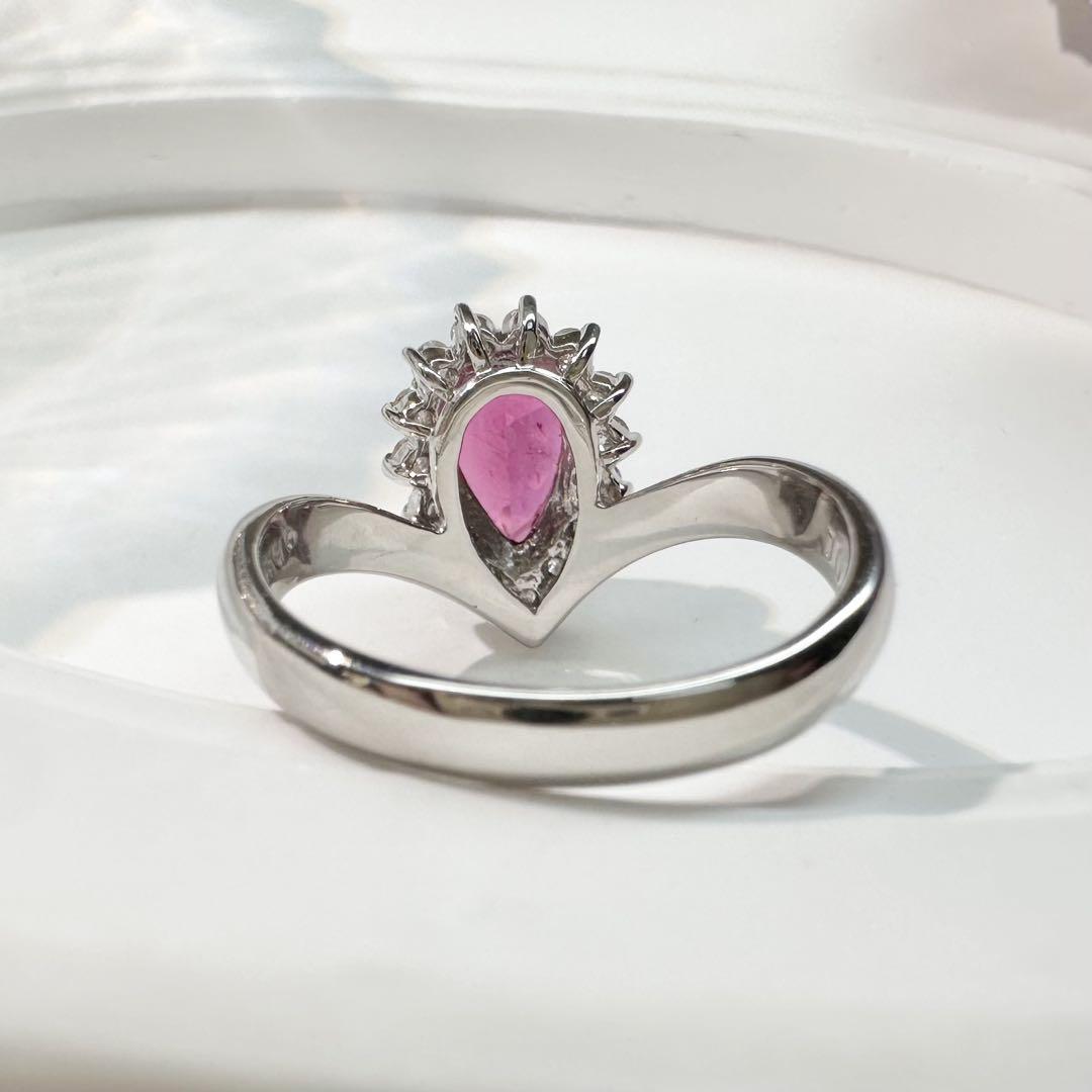 【美品】PT900 ルベライト1.33ct リング ダイヤ巻き