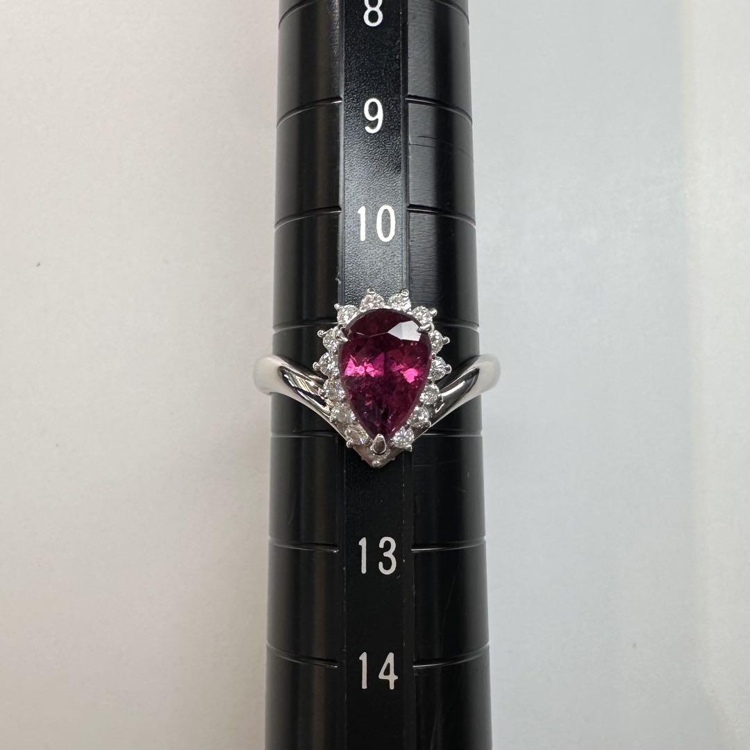 【美品】PT900 ルベライト1.33ct リング ダイヤ巻き