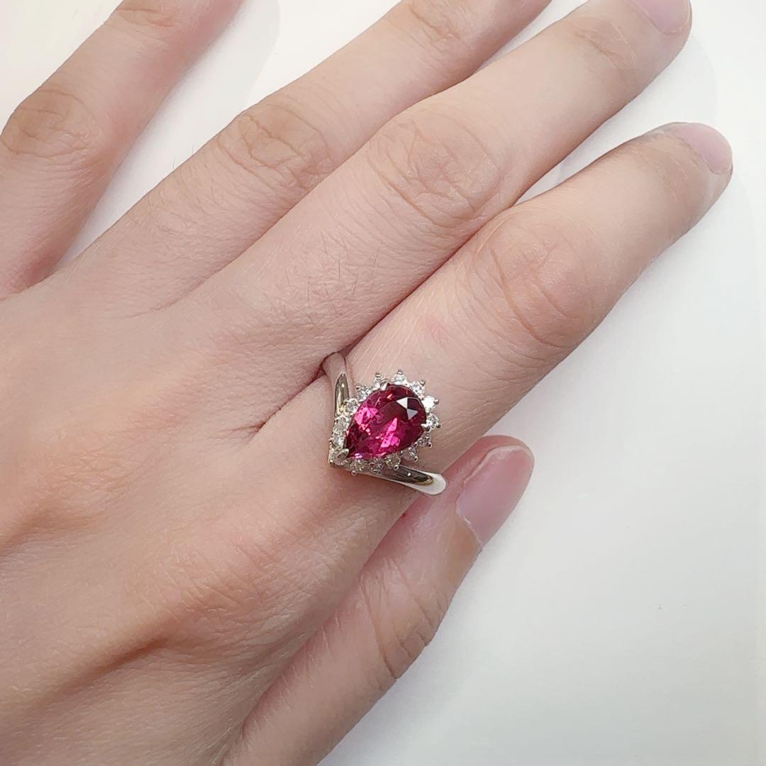 【美品】PT900 ルベライト1.33ct リング ダイヤ巻き