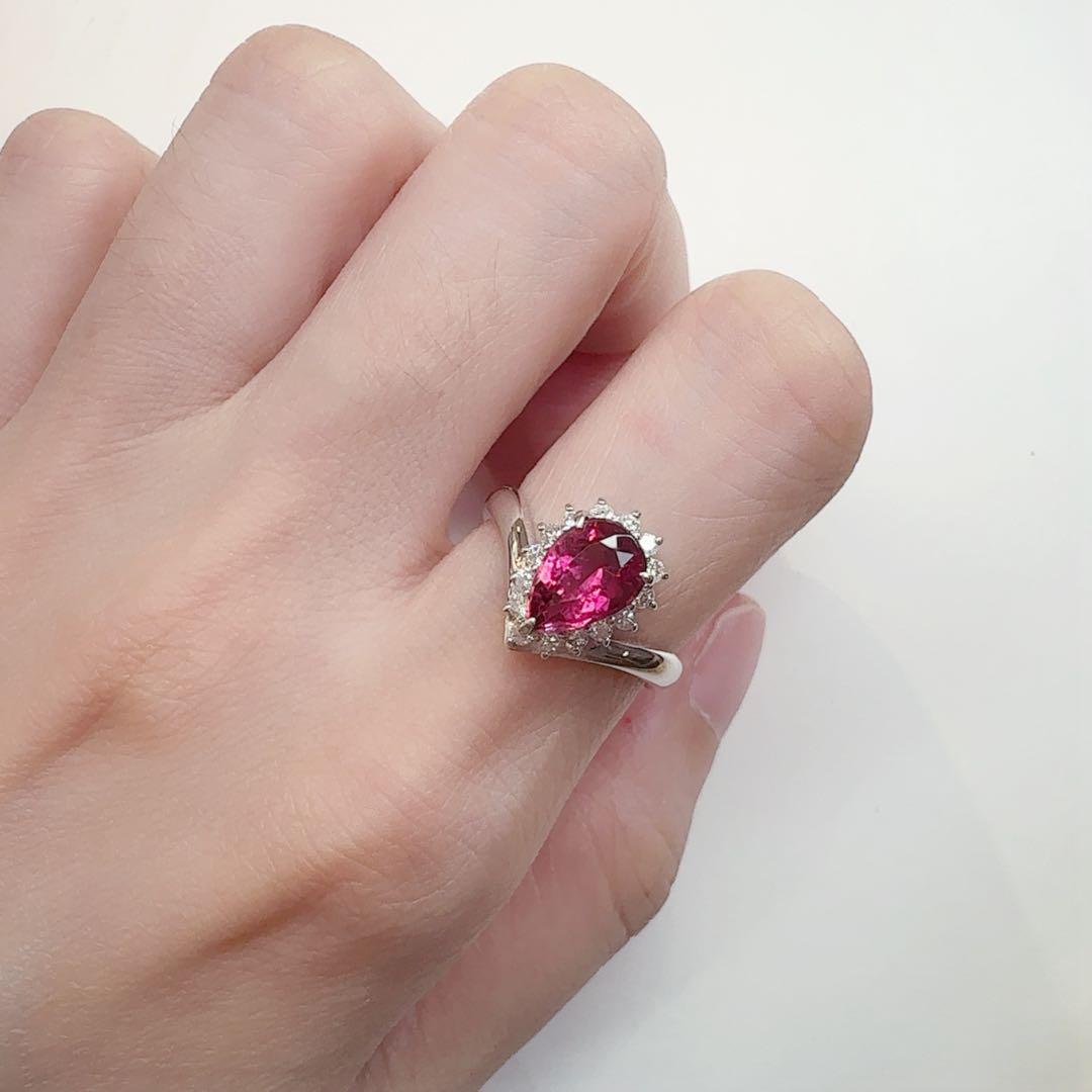 【美品】PT900 ルベライト1.33ct リング ダイヤ巻き