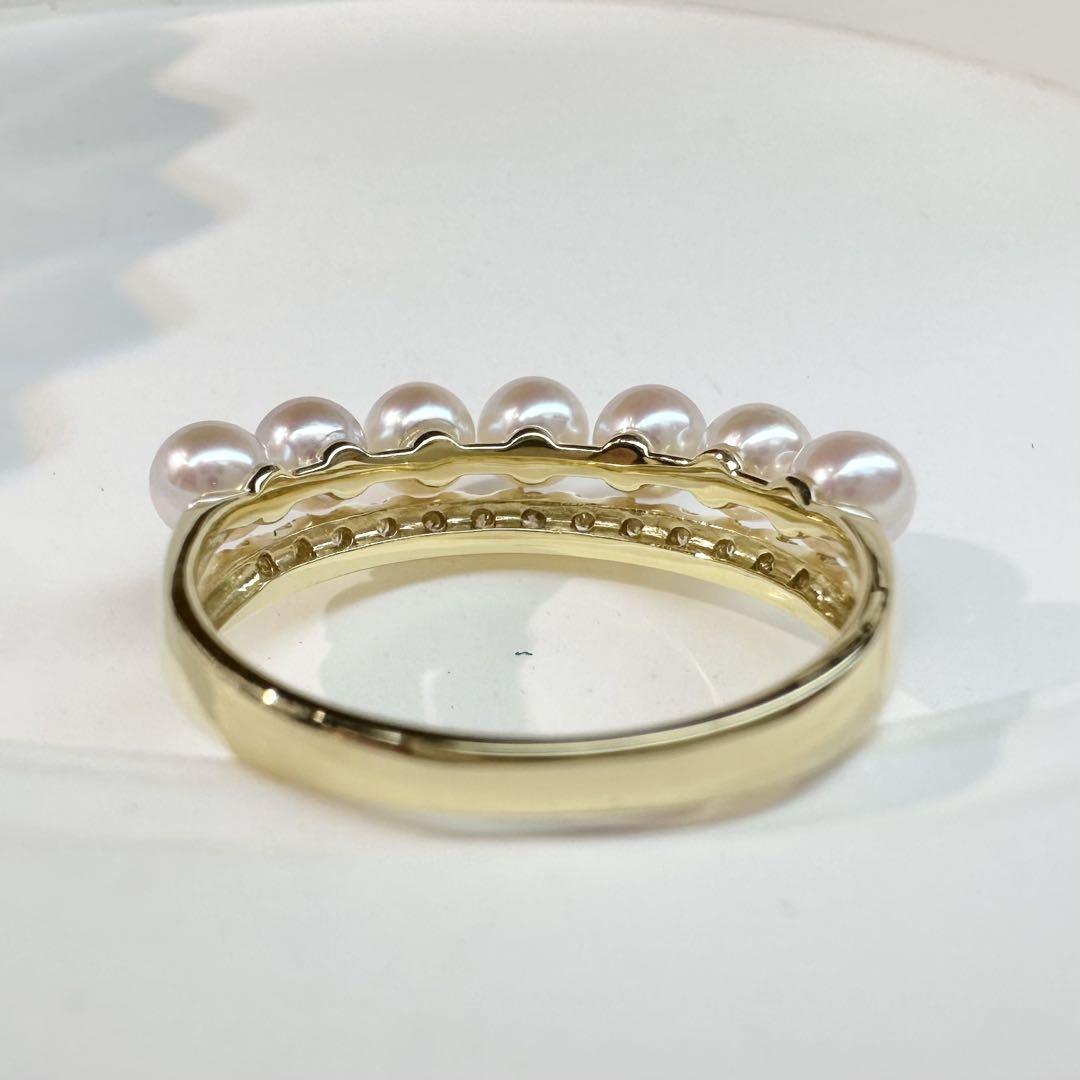【K18】アコヤパールリング 3.5mm ダイヤモンド
