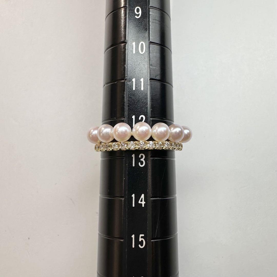 【K18】アコヤパールリング 3.5mm ダイヤモンド