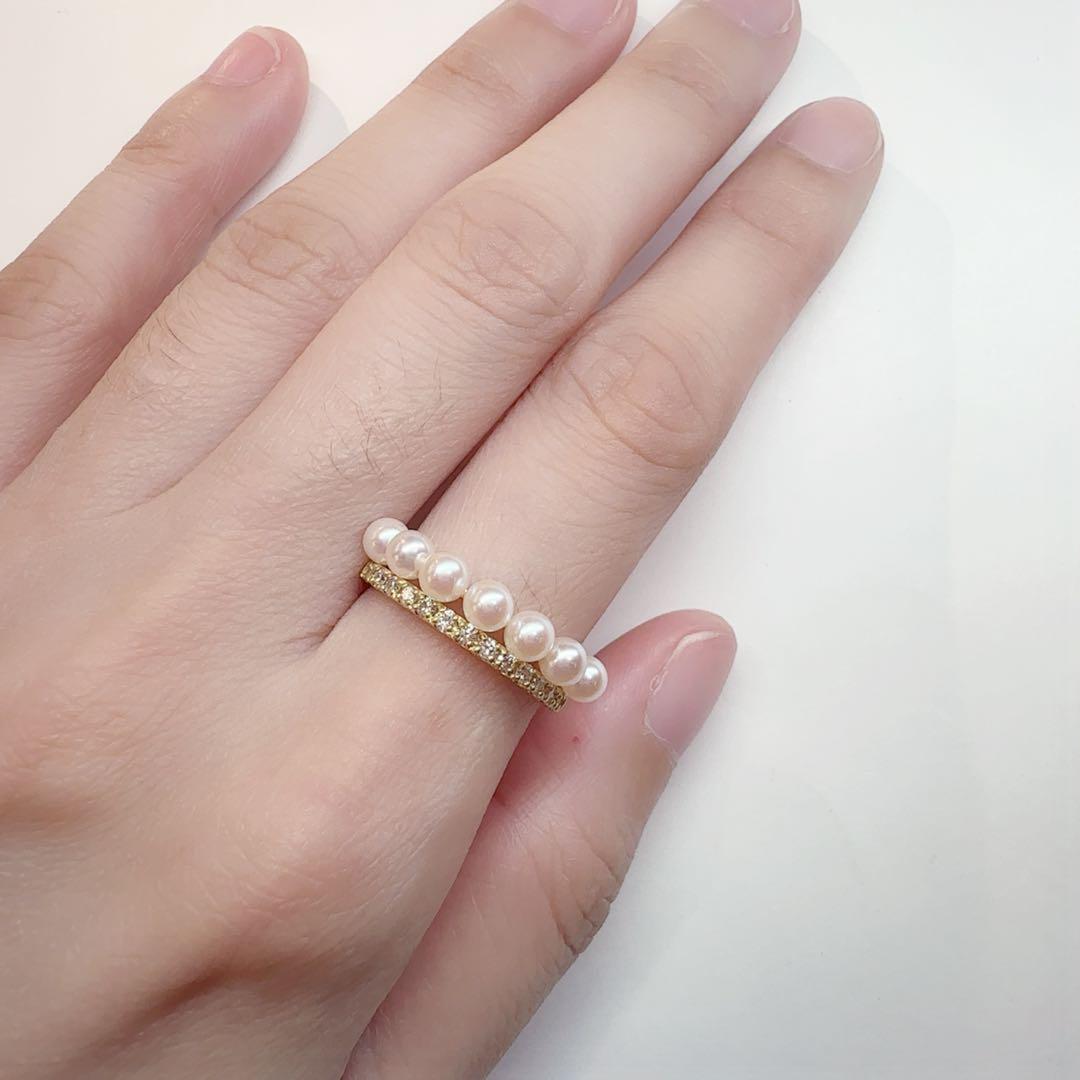 【K18】アコヤパールリング 3.5mm ダイヤモンド