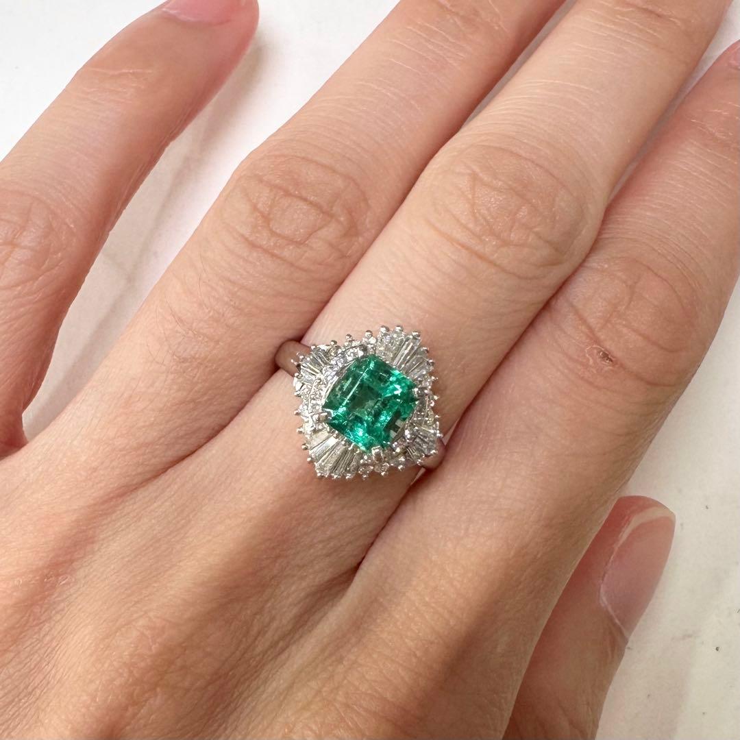 PT900 エメラルド ダイヤモンド リング 1.16ct 昭和レトロ