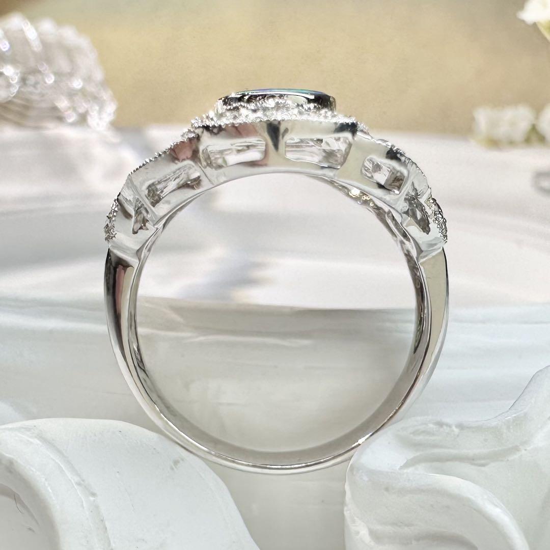 【美品】K18WG ボルダーオパール リング ダイヤ0.45ct アンティーク風