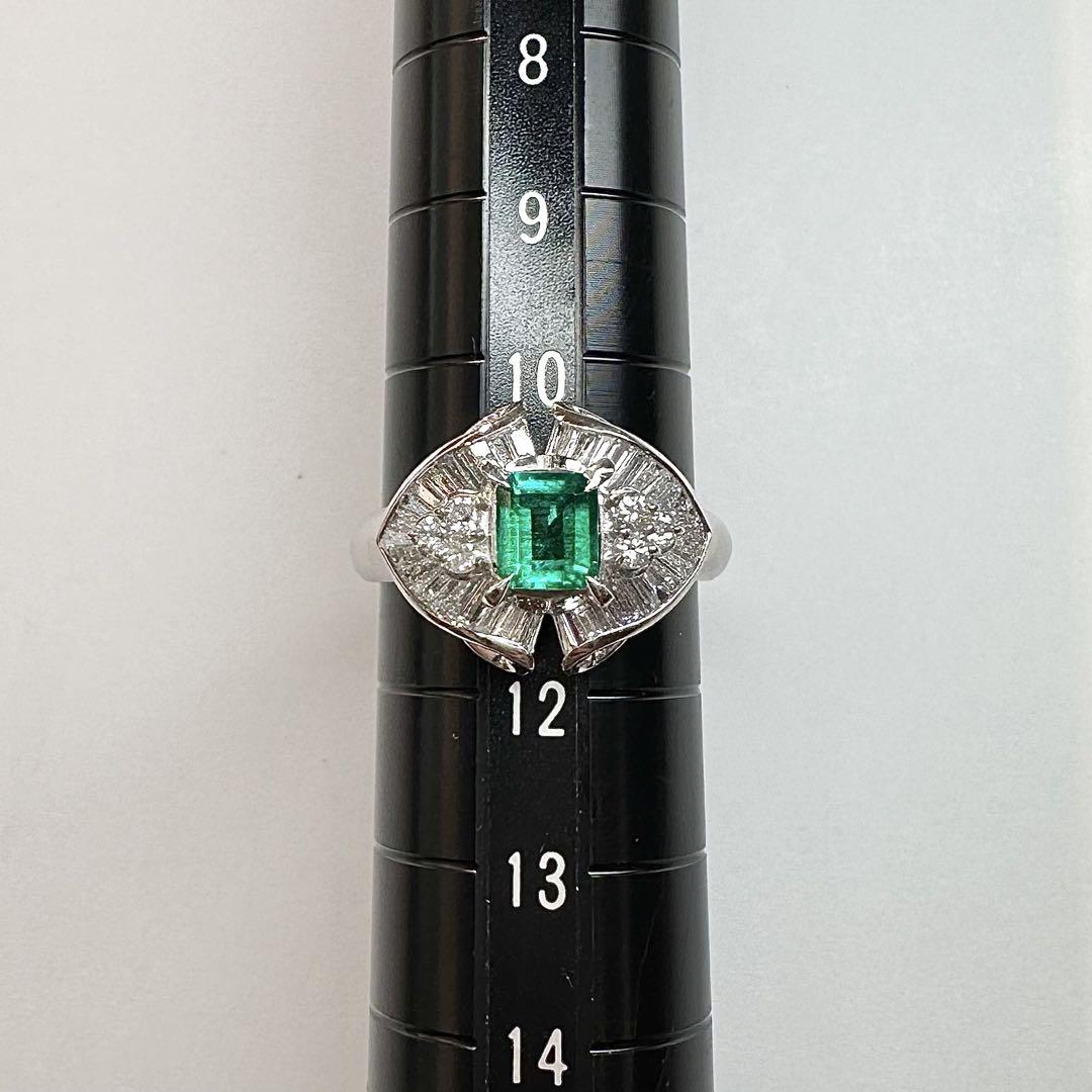 【美品】PT900 エメラルド コロンビア産 0.44ct ダイヤ リング