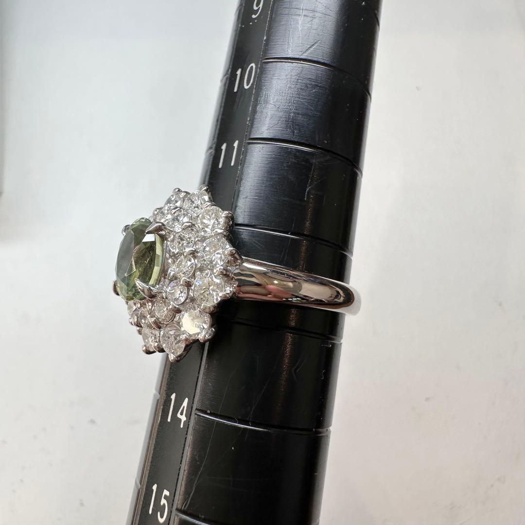 PT850 クリソベリル1.11ct ダイヤモンドリング 希少石レディース 指輪